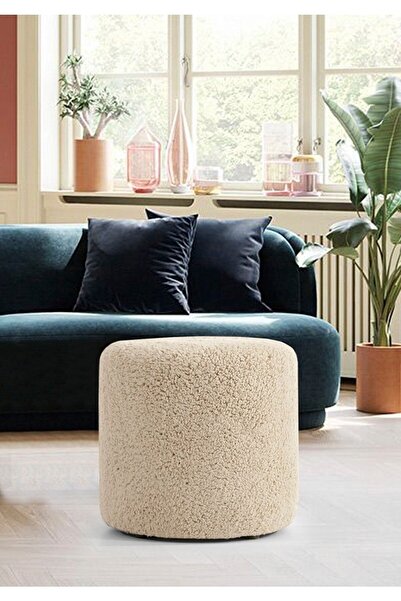 PUFANNA Krem Tedy Kumaş Silindir Dekoratif Pufidik Puf Bench