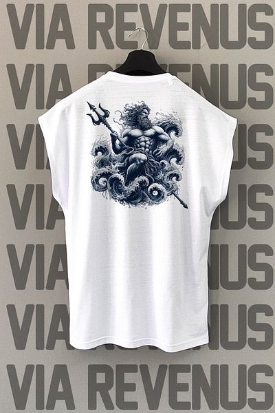 Vordevia Λευκό Αθλητικό Μπλουζάκι με στάμπα Poseidon Back - Zero Sleeve