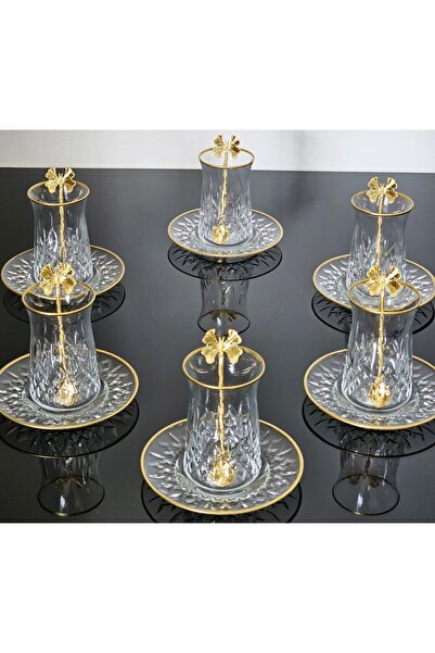atabey home collection 18 Piece Odin Tea Set - Butterfly Pattern, Glass Plate and Gold Detail