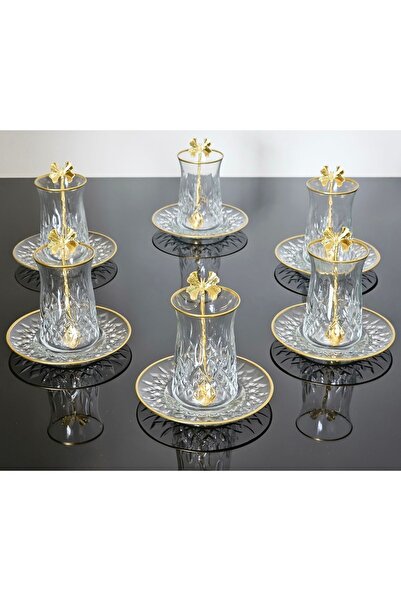atabey home collection 18 Piece Odin Tea Set - Butterfly Pattern, Glass Plate and Gold Detail