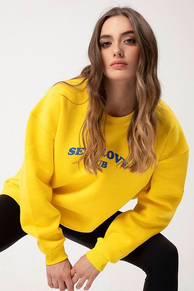 Eazy Co Eazy Self Love Oversize Unisex Κίτρινο Ποδηλατικό Φούτερ με λαιμόκοψη