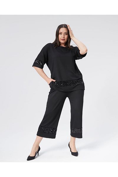 Esina Women's Tracksuit Set Crystal Fabric Sequin Embroidered