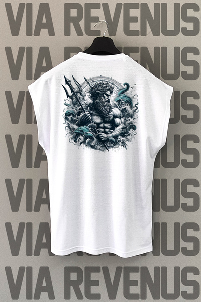 Vordevia Tricou sport alb cu imprimeu pe spate Poseidon - mâneci zero