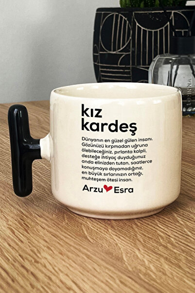 Hedizu Kişiye Özel Kız Kardeş Kupa Bardak T Kulplu Siyah Ablaya Arkadaşa Doğu...