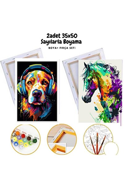 Puzzle 2 adet Sayılarla Boyama Tuval Seti Fırça Boya Dahil (çıtalı)
