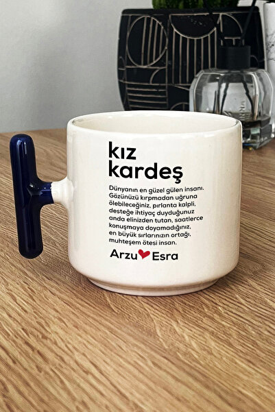 Hedizu Kişiye Özel Kız Kardeş Kupa Bardak T Kulplu Lacivert Ablaya Arkadaşa D...