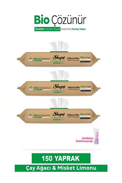 Sleepy Easy Clean Bio 3 Pack Cleaning Towels - Tea Tree, Lime Surface Soluble (150 Sheets)