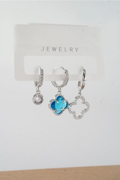 By Zeyna Aksesuar Vip Series Zircon Stone 3-Piece Mixed Figure Earrings - zrk00537