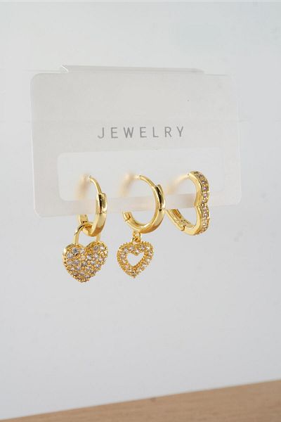 By Zeyna Aksesuar Vip Series Zircon Stone 3-Piece Mixed Figure Earrings - zrk00556