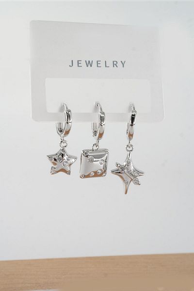By Zeyna Aksesuar Vip Series Zircon Stone 3-piece Mixed Figure Earrings - zrk00534