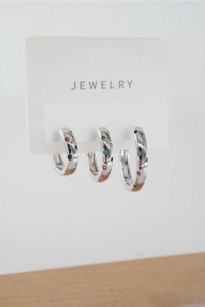 By Zeyna Aksesuar Vip Series Zircon Stone 3-Piece Mixed Figure Earrings - zrk00538