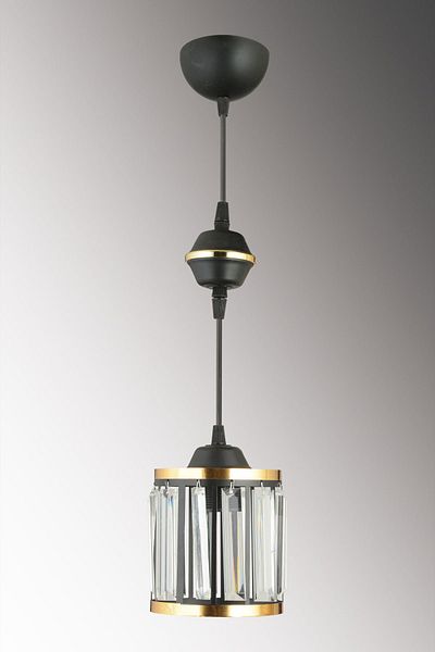 Kraliçe Luxury Chandelier - Black Pendant Lamp, Single Crystal Stone, Cylinder with Yellow Stripe