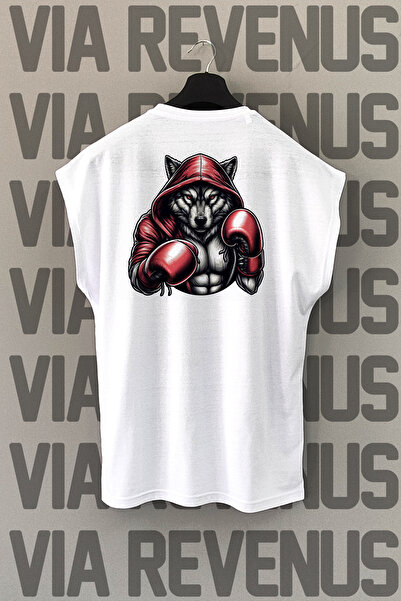 Vordevia Tricou sport boxing White Wolf - imprimat pe spate, mâneci zero