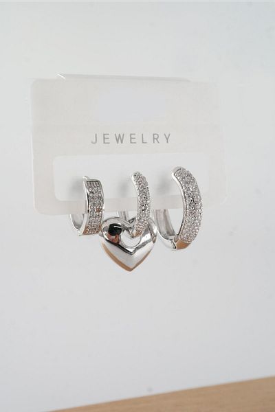 By Zeyna Aksesuar Vip Series Zircon Stone 3-Piece Mixed Figure Earrings - zrk00542