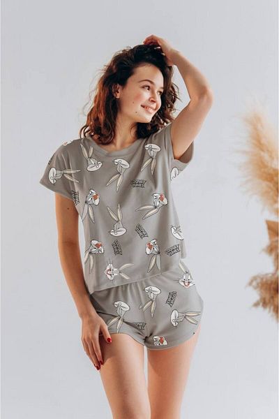 MEYLİYA Set pantaloni scurți cu mânecă scurtă - Set pijamale pentru femei BUGGS BUNNY GREY COLOR