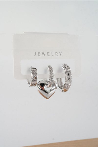 By Zeyna Aksesuar Vip Series Zircon Stone 3-Piece Mixed Figure Earrings - zrk00542