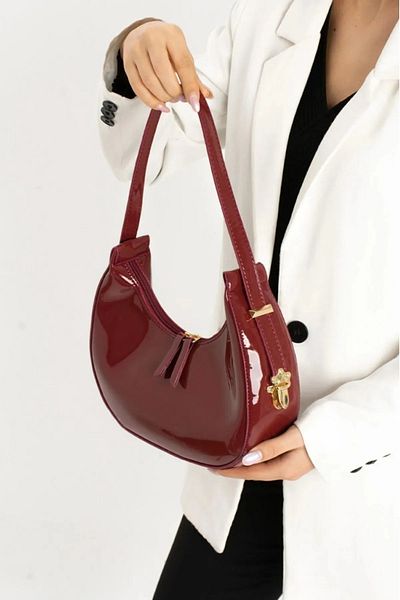 NİSSEA Geanta Rosie Claret Retro din Piele Lacuita - Detaliata