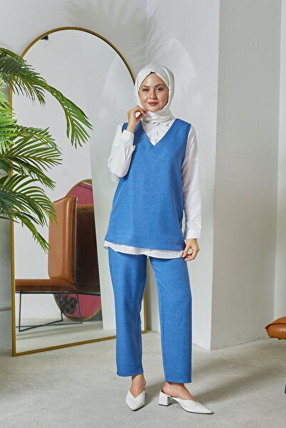 Smy moda Комфортний 3-х предметний жіночий комплект - светр, сорочка та брюки