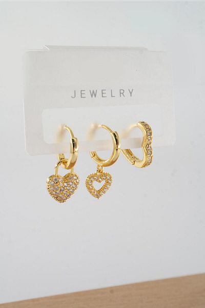 By Zeyna Aksesuar Vip Series Zircon Stone 3-Piece Mixed Figure Earrings - zrk00556