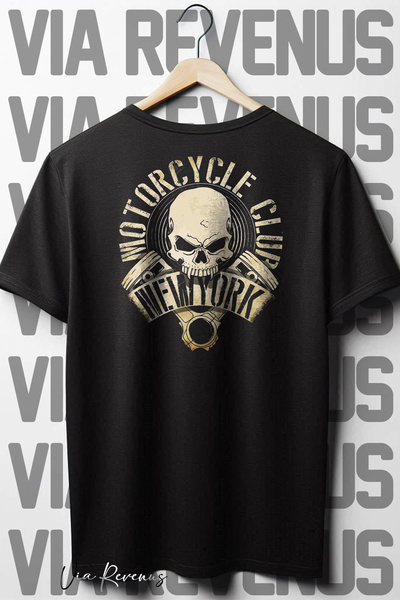 Vordevia Motociklistički klub Black Oversize kroj T-shirt - Nazad Štampano