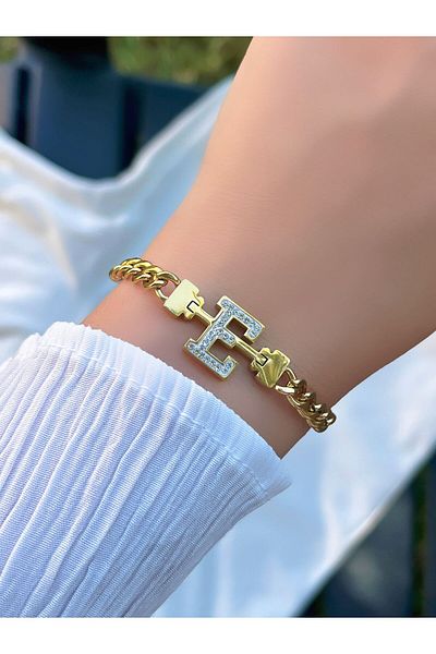 KBC STORE KBC StEEl LEttEr Chain BracElEt - LEttEr E (fadElEss-stainlEss-colorlEss)