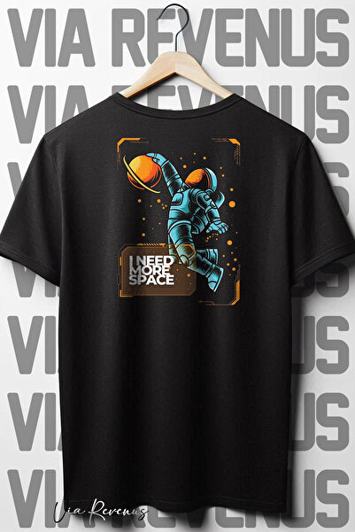 Vordevia Crna Oversize kroj T-shirt - Treba mi više svemirskog ruksaka Štampano