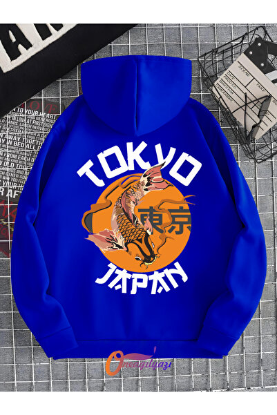 oneagılyazı سويت شيرت بقلنسوة كبير الحجم مطبوع عليه طوكيو - اليابان للجنسين