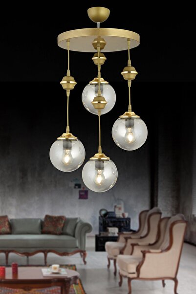 Genel Markalar Sarkıt Tepsi Eskitme 4'lü Füme Camlı Aşağı Bakan Lüks Avize