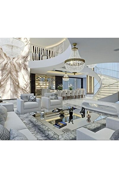 LUXURY VİLLA Luxury Gümüş Aynalı Tekerlekli Orta Sehpa 120x120 Yükseklik 28cm