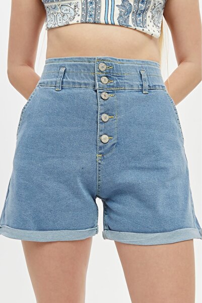 Vovikon Pantaloni scurți din denim pentru femei - picior dublu, 5 nasturi