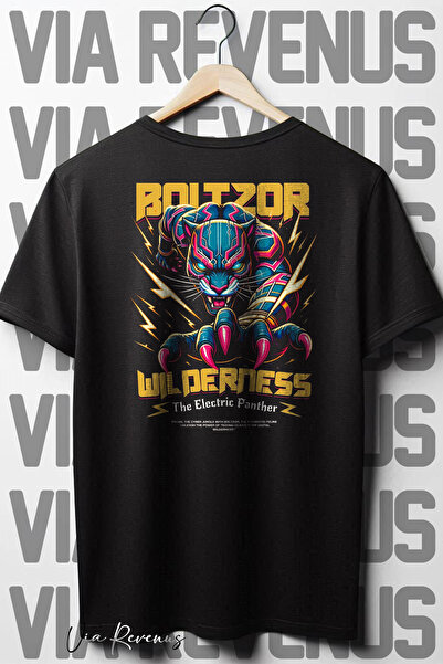 Vordevia Crna Oversize kroj Pantera T-shirt - Leđa Štampano