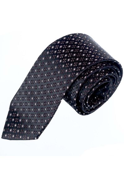 Exve Exclusive Brown Geometric Patterned Jacquard Woven Handcrafted Black Tie