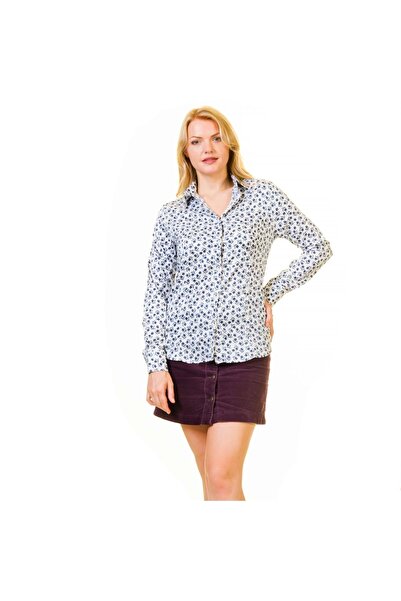 Exve Exclusive Жіноча сорочка білого кольору з синім квітковим принтом
