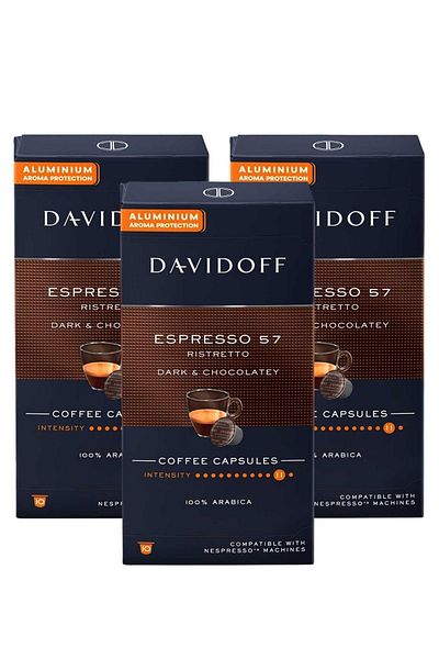 Davidoff كبسولة قهوة اسبريسو 57 ريستريتو داكنة وشوكولاتة من الألومنيوم 3x10 (متوافقة مع النيسبريسو)