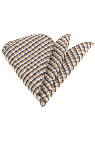 Exve Exclusive Mustard Navy Blue Plaid Cotton Collar Handkerchief