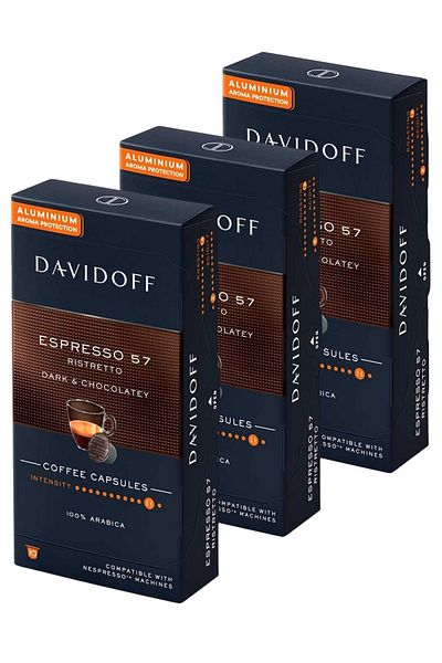 Davidoff كبسولة قهوة اسبريسو 57 ريستريتو داكنة وشوكولاتة من الألومنيوم 3x10 (متوافقة مع النيسبريسو)