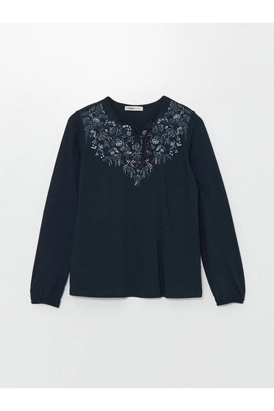 LC Waikiki LCW Grace Bağlamalı Yaka Desenli Uzun Kollu Kadın Bluz