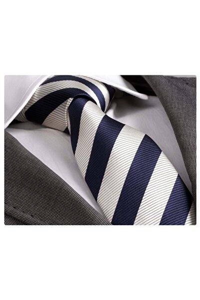 Exve Exclusive Cravată cu dungi albastru bleumarin argintiu