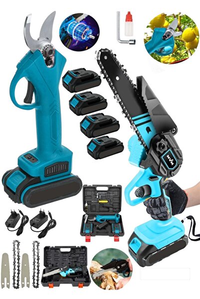 SCHUTZENGER 2li Set 4 Bataryalı Şarjlı Dal Budama Makası ve Şarjlı Odun Dal B...