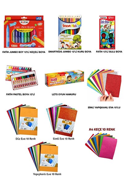 Fatih Anaokul Okul Öncesi Kırtasiye Seti Jumbo KuruBoya,Keçeli Kalem,Simli Yapışkanlı Eva