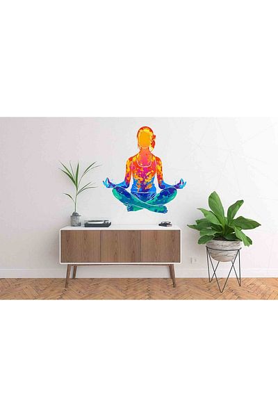 KT Decor Autocolant de perete modern pentru salon și cameră de zi pentru yoga colorată