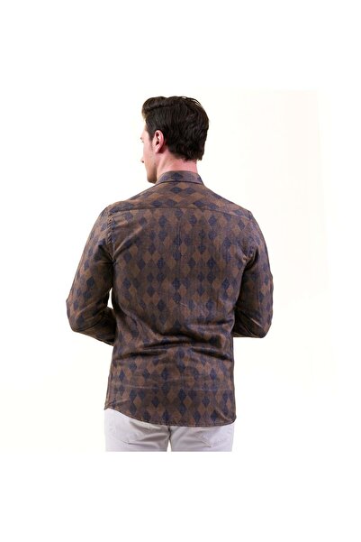 Exve Exclusive Гірчично-синя баклава з візерунком, вовняна зимова сорочка з кишенями, західний крій, облягаючий силует