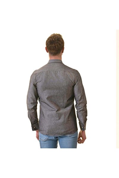 Exve Exclusive Gray Plain Oxford Classic French Double Cuff Sleeve Buttoned Shirt