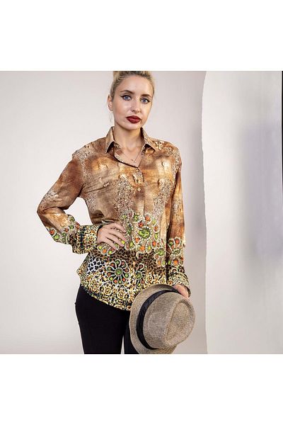 Exve Exclusive Καφέ Special Model Cut Printed Exve Causal Γυναικείο πουκάμισο