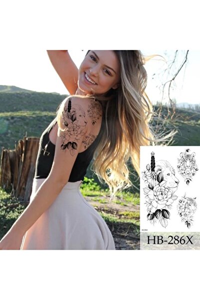 Tattoo Gerçekci Aslan ve Çiçek Çoklu geçici dövme tattoo
