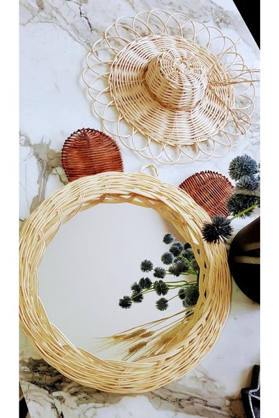 NN DESIGN Rattan Bambu Ayı Panda 25 cm Ayna Çocuk Odası