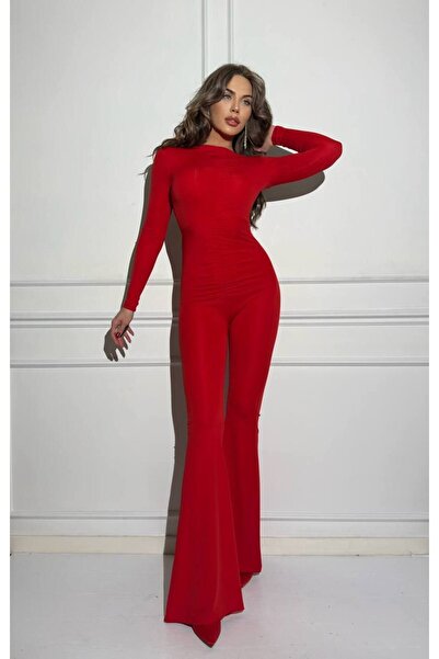 Secret Inside Lingerie & Dress Collection Siyah sırt dekolteli likralı dalgıç kumaş ispanyol paça tulum