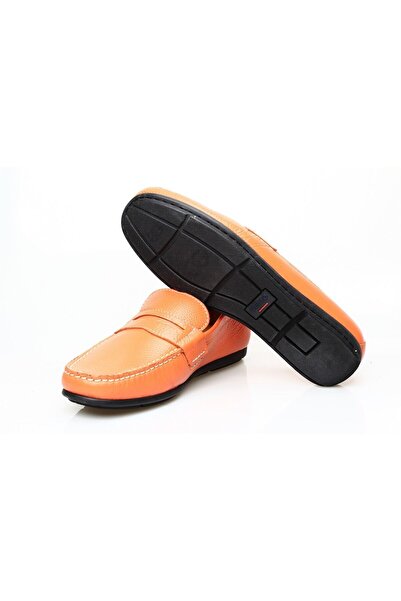 Butik Orange Color Laceless Genuine Leather Men's Shoes