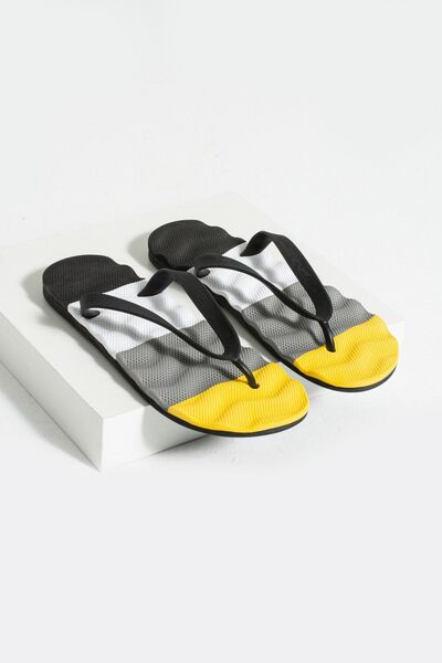 Bermody Erkek Rahat Dalgalı Taban Siyah Sarı Parmak Arası Plaj Terliği Flip Flops