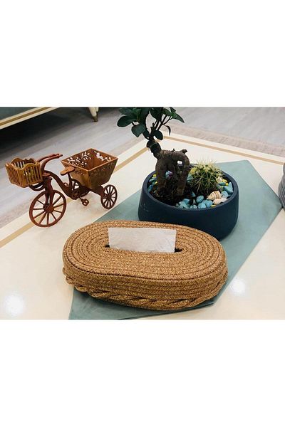 ModaCardin Jute and Wicker Napkin Holder Box - Organizer Tableware Organizer